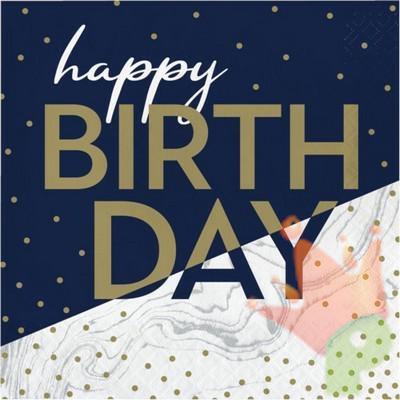 TOVAGLIOLI 33X33 2V HAPPY BIRTHDAY BLU/ORO 16 PZ