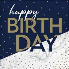 TOVAGLIOLI 33X33 2V HAPPY BIRTHDAY BLU/ORO 16 PZ