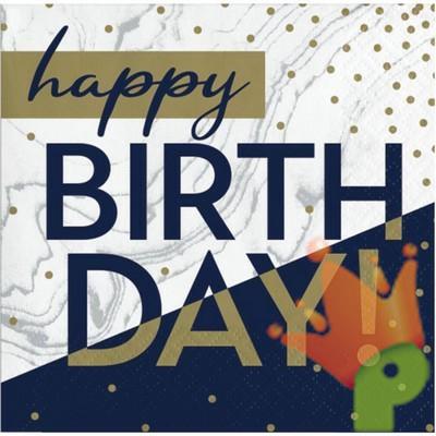 TOVAGLIOLI 25X25 2V HAPPY BIRTHDAT BLU/ORO 16 PZ