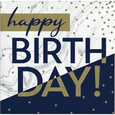 TOVAGLIOLI 25X25 2V HAPPY BIRTHDAT BLU/ORO 16 PZ