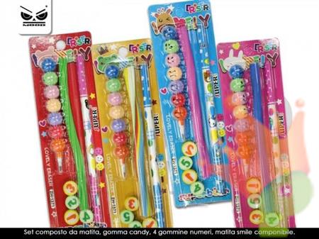 SET MATITA + GOMMA CANDY + 4 GOMMINE NUMERI