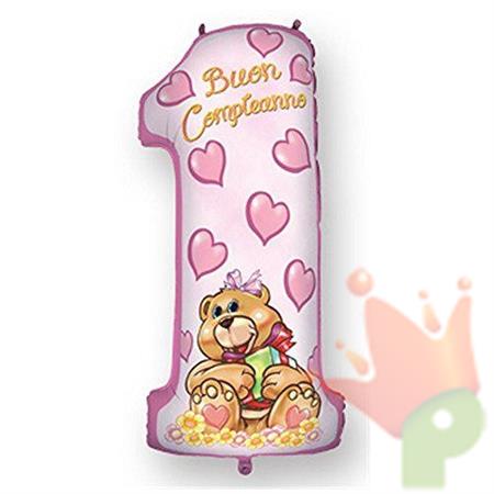 PALLONCINO MYLAR N.1 COMPLEANNO ROSA H. 100CM #