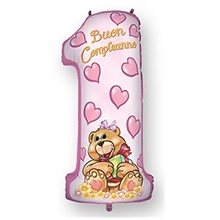 PALLONCINO MYLAR N.1 COMPLEANNO ROSA H. 100CM #