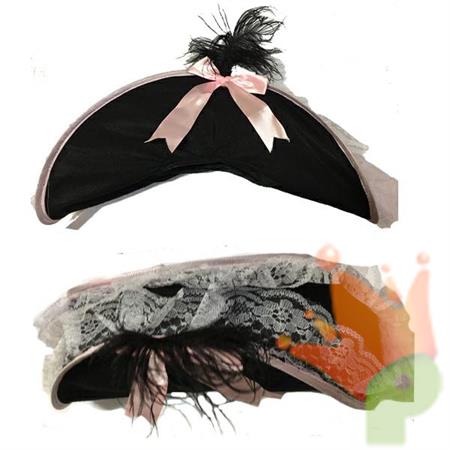 CAPPELLO DONNA PIRATA CON PIZZO ROSA
