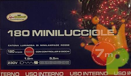 CATENA DI LUCI 180 MINILUCCIOLE  ROSSO CAVO/V 5,5M/8G INT.IP20