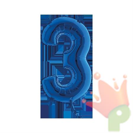 PALLONCINO MYLAR NUMERO 3 MEDIO 14INCH 36CM BLU 5PZ