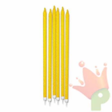 CANDELINE MATITA + SUPPORTO 15CM GLITTER GIALLE 12PZ