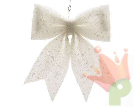 plastic bow with spangles FIOCCO BIANCO 28X34