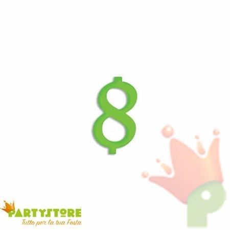 CANDELINA NUMERO 8 VERDE FLUO 12CM