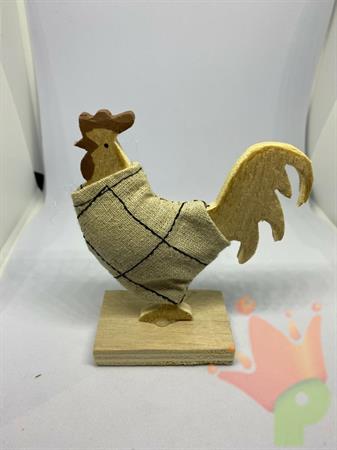 GALLINA E GALLO IN LEGNO CON STOFFA E SUPPORTO 2 ASSORTITI