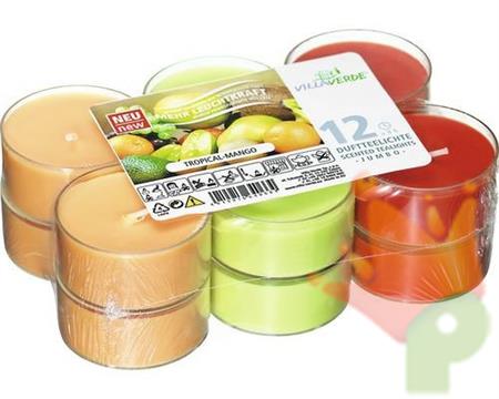 TEALIGHTS JUMBO 8H PROFUMAZIONE TROPICAL-MANGO 12PZ