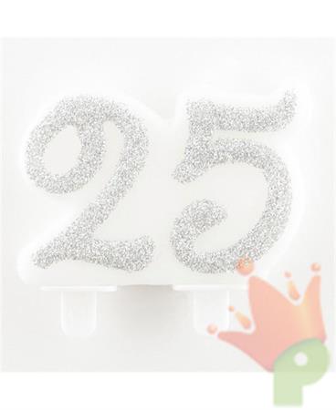 CANDELA 25ANNI ARGENTO CON GLITTER 7CM