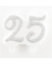 CANDELA 25ANNI ARGENTO CON GLITTER 7CM