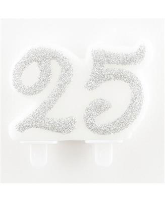 CANDELA 25ANNI ARGENTO CON GLITTER 7CM