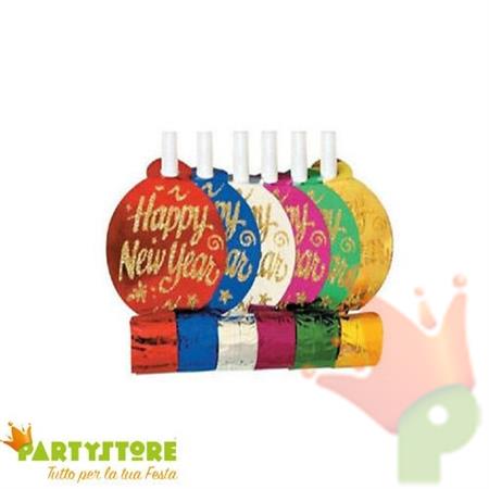 TROMBETTE GLITTER COLORATE 6 PZ BUON ANNO
