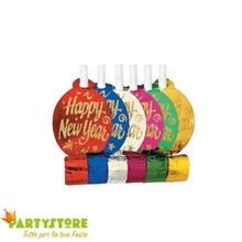 TROMBETTE GLITTER COLORATE 6 PZ BUON ANNO