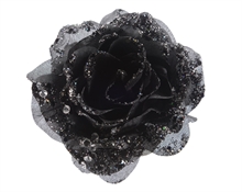 ROSA CON CLIPS NERA GLITTER 14 CM