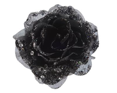ROSA CON CLIPS NERA GLITTER 14 CM