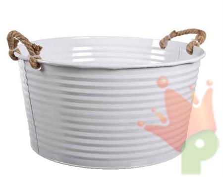 SECCHIO IN ZINCO BIANCO CON MANICI D.41,5X21CM