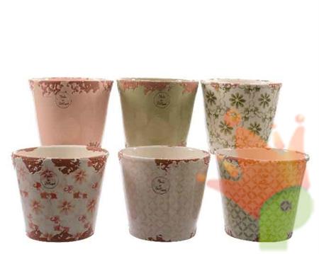 VASO IN TERRACOTTA DECORATO 6 ASSORTITI D.14X12,8CM
