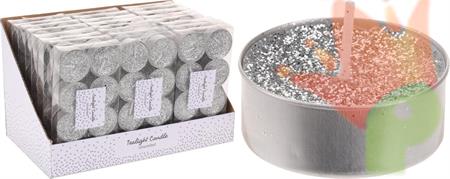 TEALIGHT ARGENTO GLITTER 8 PZ 3 CM
