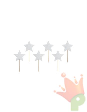 PICK STELLE ARGENTO GLITTER 6 PZ 11 CM