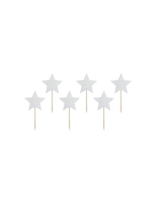 PICK STELLE ARGENTO GLITTER 6 PZ 11 CM