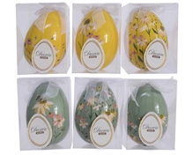 UOVO GIALLO/VERDE CON DECORO FIORI H.12X9 CM ASS.