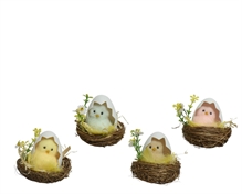 NIDO IN RATTAN CON FIORI E PULCINO H.9X8 CM