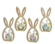 TESTA CONIGLIO CON PERSONAGGIO E FIORI IN LEGNO H.24X12 CM ASS.