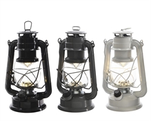 LANTERNA IN METALLO LUCE BIANCO CALDO A BATTERIE H.24X11,5 ASS.