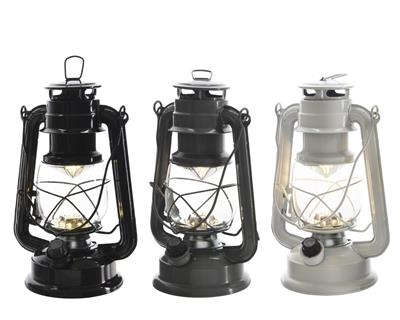 LANTERNA IN METALLO LUCE BIANCO CALDO A BATTERIE H.24X11,5 ASS.