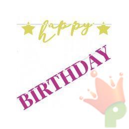 FESTONE COMPLEANNO HAPPY BIRTHDAY ROSA ORO METAL 1,70 MT