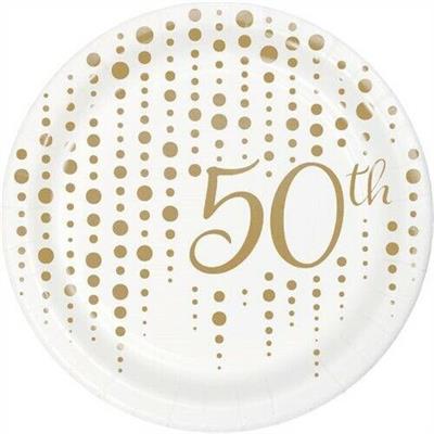 PIATTI 50 ANNIVERSARIO METAL 18 CM 8 PZ