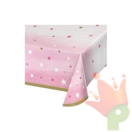 TOVAGLIA IN PLASTICA PRIMO COMPLEANNO ROSA STELLINE 137X274 CM