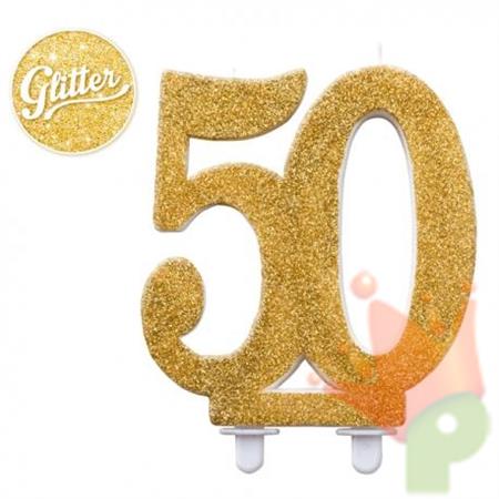 CANDELA NUMERALE 50 GLITTER ORO 12 CM