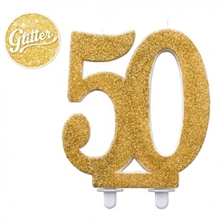 CANDELA NUMERALE 50 GLITTER ORO 12 CM