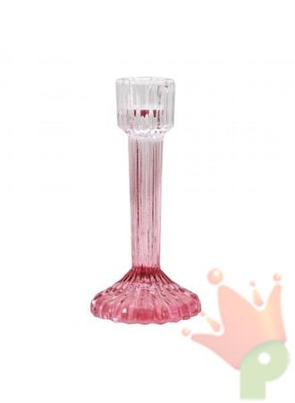 CANDELABRO IN VETRO RIGATO SFUMATO ROSA 16 CM