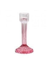 CANDELABRO IN VETRO RIGATO SFUMATO ROSA 16 CM