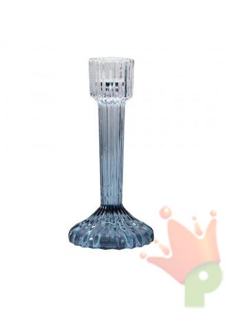 CANDELABRO IN VETRO RIGATO SFUMATO BLU 16 CM