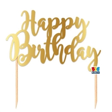 CAKE TOPPER ITALIC HAPPY BIRTHDAY GOLD 20X20 CM