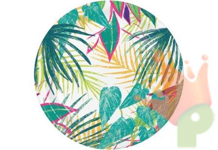 PIATTI TEMA HAWAIANO FOGLIE TROPICALI 18 CM 8 PZ