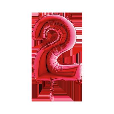 PALLONCINO MYLAR NUMERO 2 MEDIO 14INCH 36CM ROSSO 5PZ