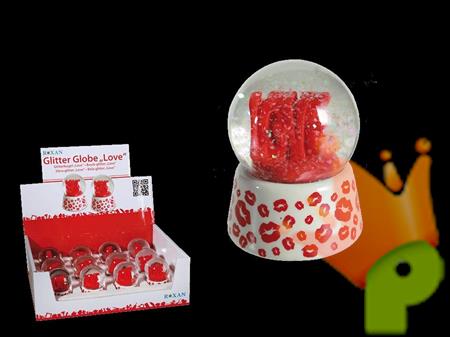 SFERA GLITTER BIANCA LOVE CON LABBRA ROSSE 6,5X4,5CM