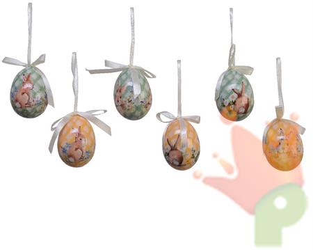 UOVA DA APPENDERE DECORO CONIGLIETTO 6X4 CM  1 PZ ASSORTITO