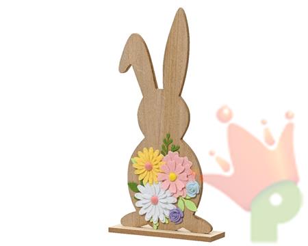 SAGOMA CONIGLIETTO IN LEGNO CON FIORI IN FELTRO H.40X20X6 CM