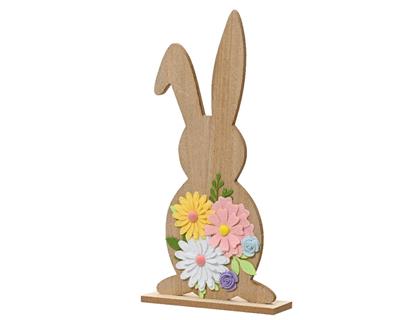SAGOMA CONIGLIETTO IN LEGNO CON FIORI IN FELTRO H.40X20X6 CM