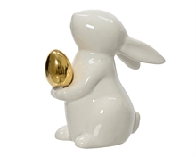 CONIGLIO IN CERAMICA BIANCA CON UOVO ORO H.9,7X5,5 CM