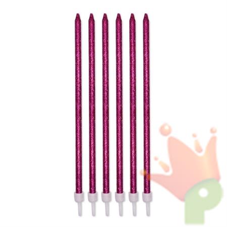 CANDELINE MATITE GLITTER FUCSIA + SUPPORTO 12 PZ 15 CM