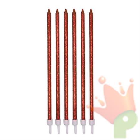 CANDELINE MATITE GLITTER ROSSE + SUPPORTO 12 PZ 15 CM